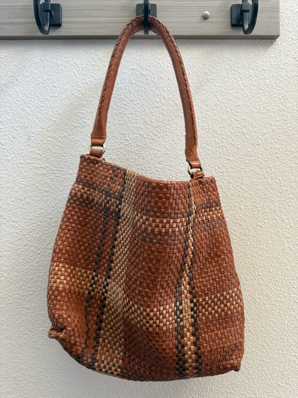 Genuine leather multi weave tote bag
